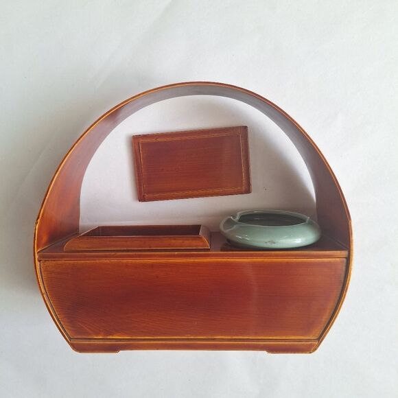 Vintage Japanese Hida Shunkei Lacquer Wooden Tobacco Bon Tray With Handle - Picture 4 of 10